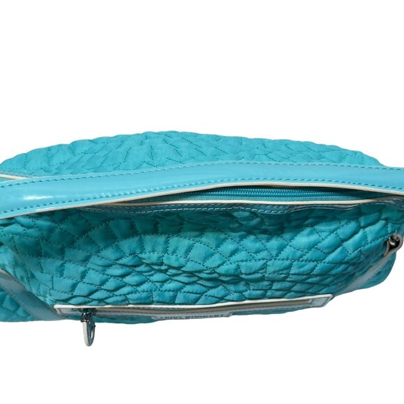 VERA BRADLEY Women's Handbag Blue Quilted Fabric Patent Leather Trim Zip Pocket - Picture 11 of 16